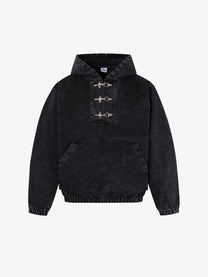 MCCNN | Toggle Front Washed Hoodie in Washed Black - front view