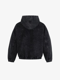 MCCNN | Toggle Front Washed Hoodie in Washed Black - back view