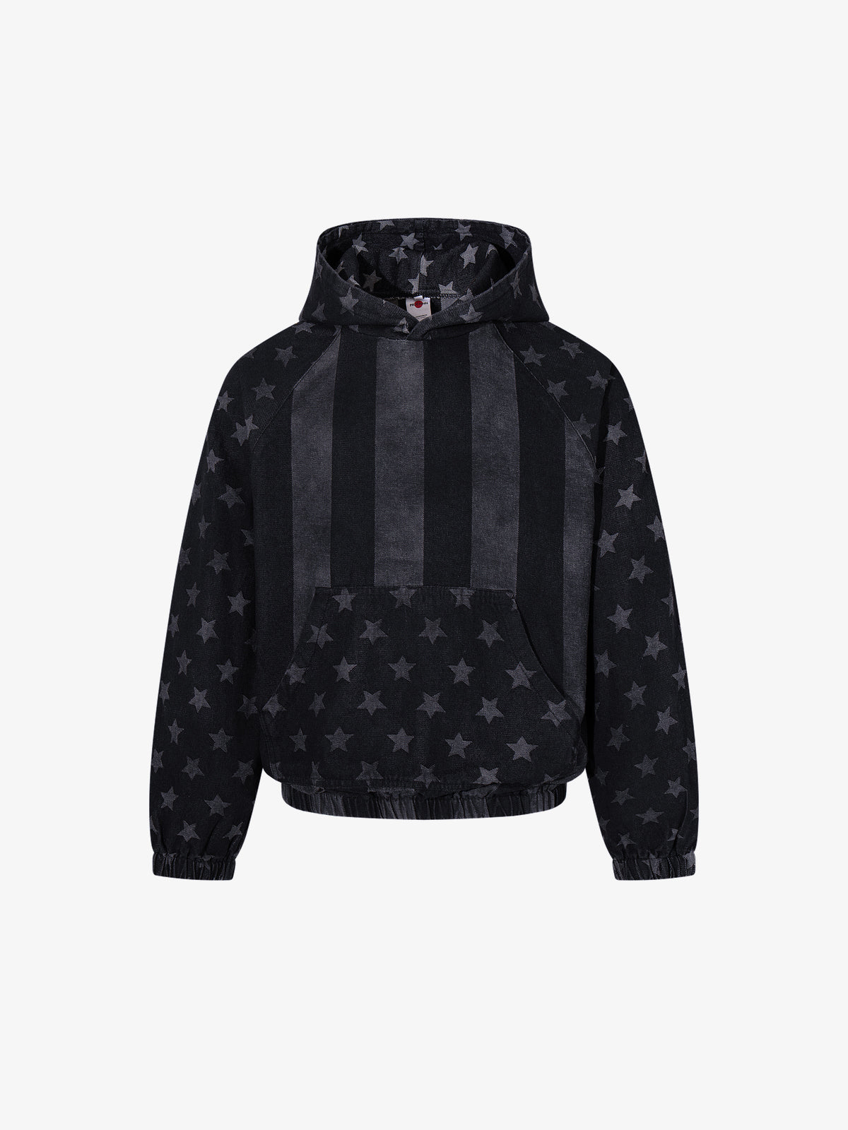 MCCNN | Star Monogram Stripe Hoodie in Black - front view