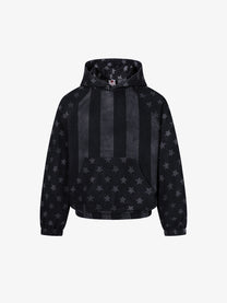 MCCNN | Star Monogram Stripe Hoodie in Black - front view