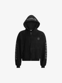 MT99 | Hood Lettering Zip Up Hoodie in Black - front view