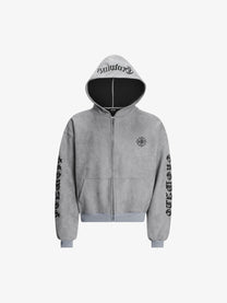 MT99 | Hood Lettering Zip Up Hoodie in Grey - front view