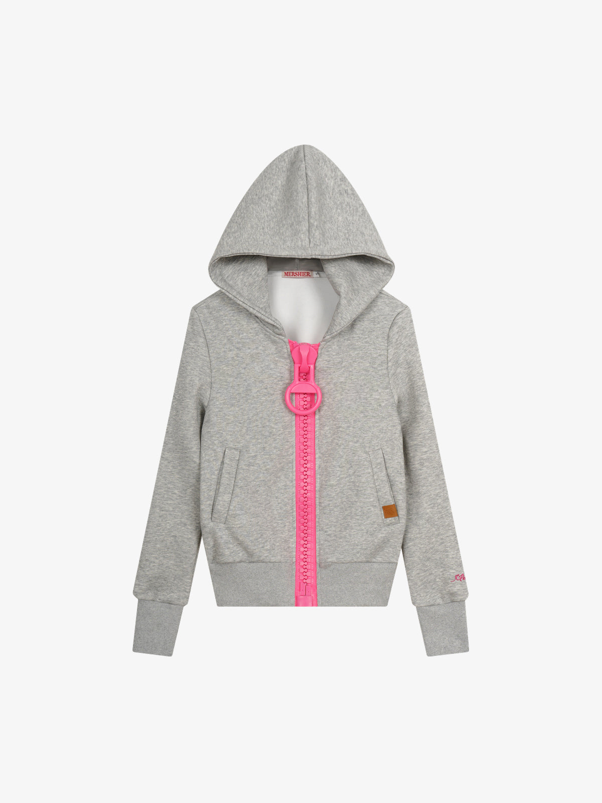 MERSHIER | Contrast Chunky Zip Up Hoodie in Gray Pink - front view