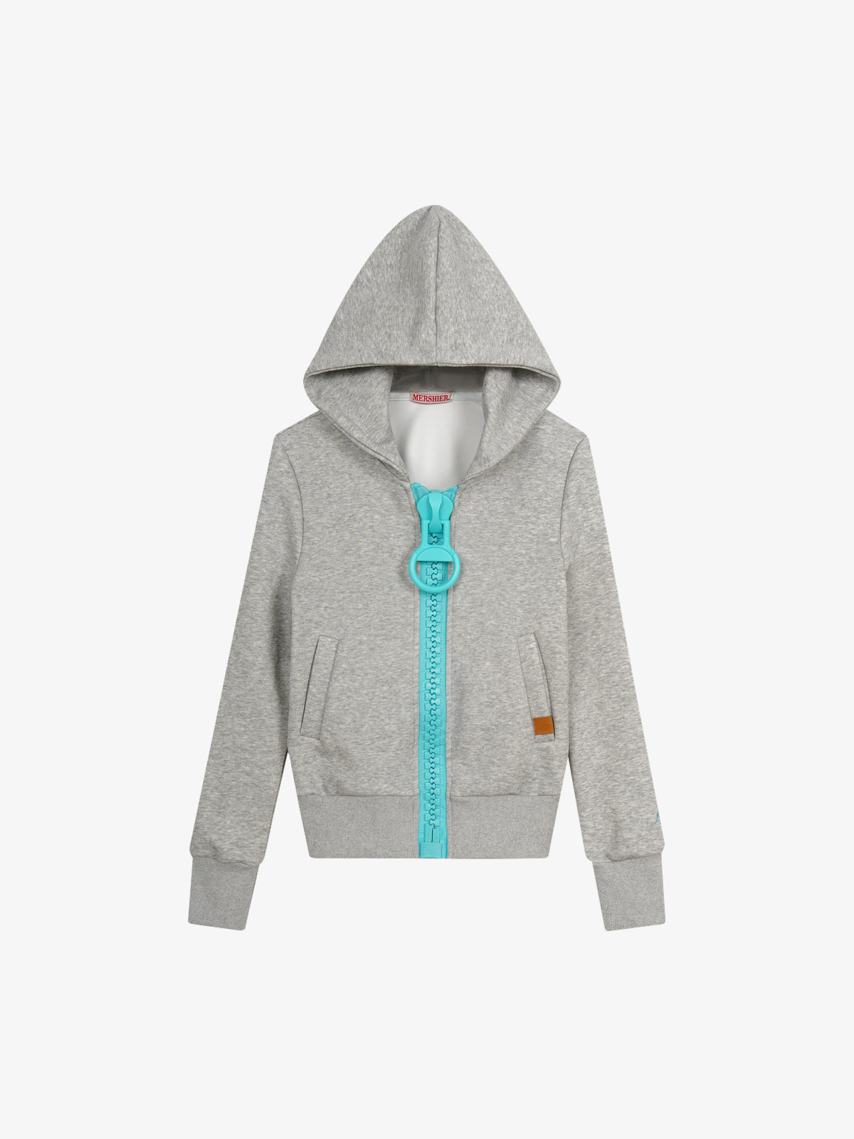 MERSHIER | Contrast Chunky Zip Up Hoodie in Gray Turquoise - front view