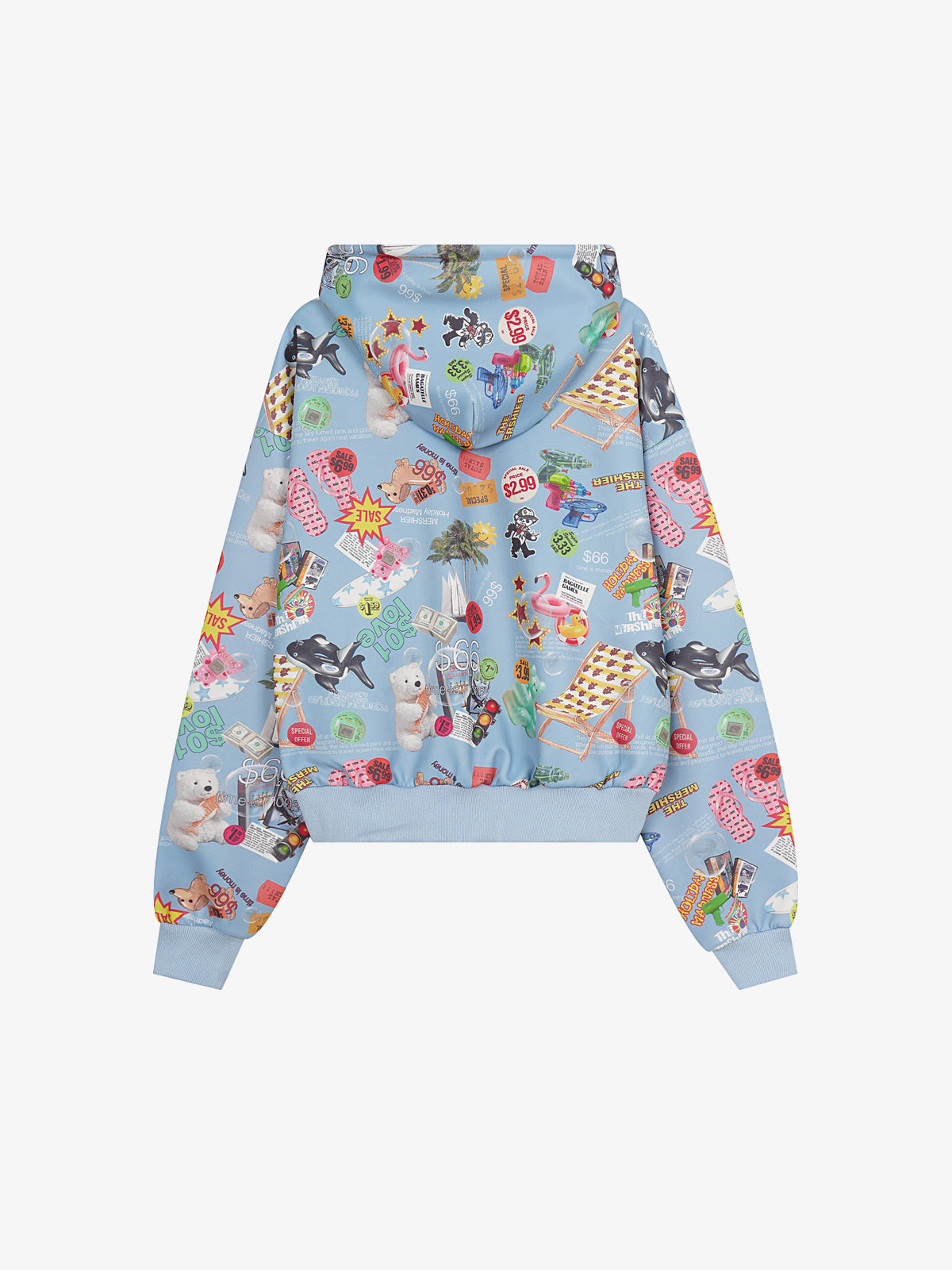 MERSHIER | Toy Collage Zip Up Hoodie in Blue - back view
