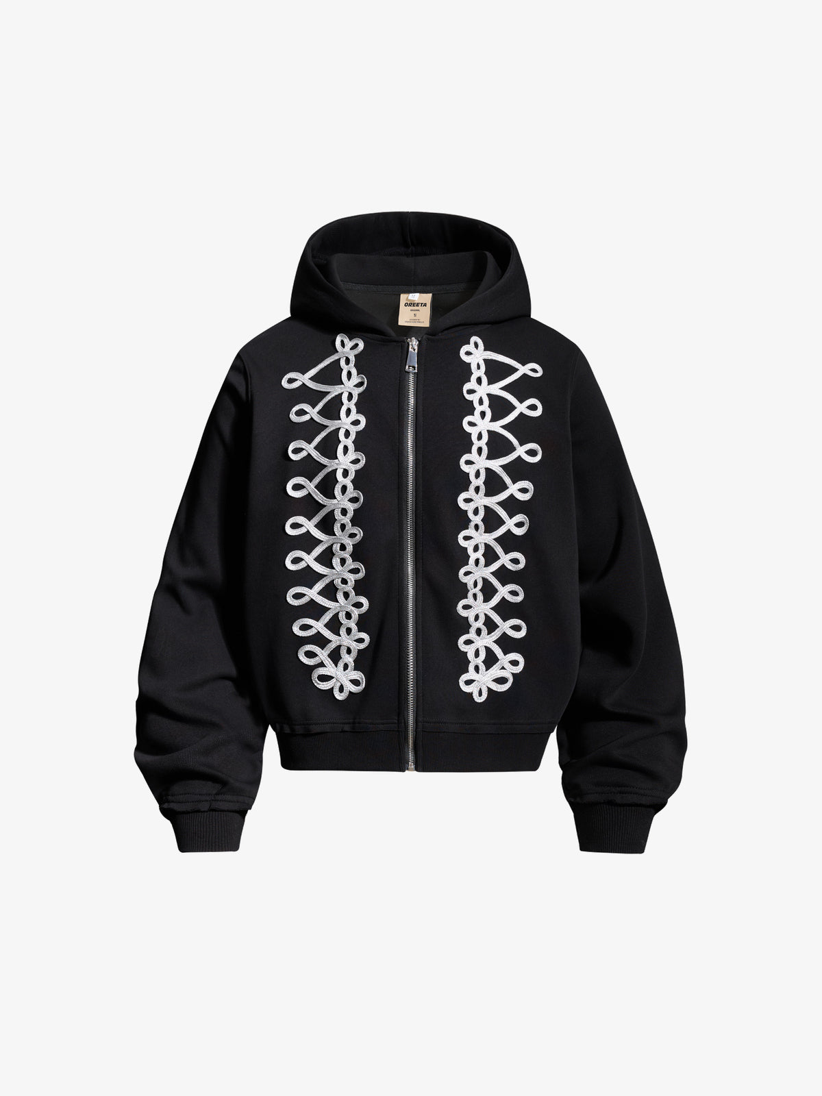 OR | Military Braid Zip Up Hoodie in Black - front view