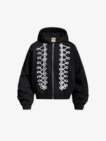OR | Military Braid Zip Up Hoodie in Black - front view