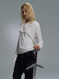 PAIKI | Snap Placket Panel Hoodie in Beige - model view