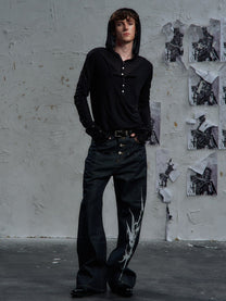 PAIKI | Snap Placket Panel Hoodie in Black - model view