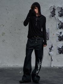 PAIKI | Snap Placket Panel Hoodie in Black - model view