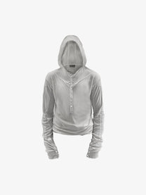 PAIKI | Snap Placket Panel Hoodie in Beige - front view