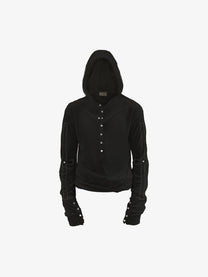 PAIKI | Snap Placket Panel Hoodie in Black - front view
