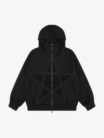 SEVEERS | Studded Star Zip Up Hoodie in Black - front view