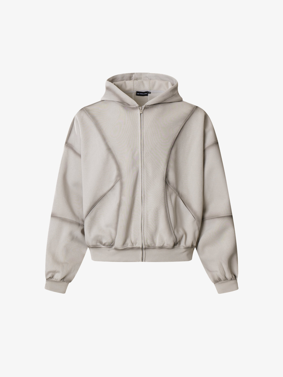 SMK MADE | Curved Panel Zip Up Hoodie in Gray - front view