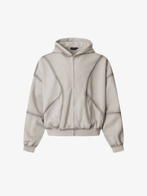 SMK MADE | Curved Panel Zip Up Hoodie in Gray - front view