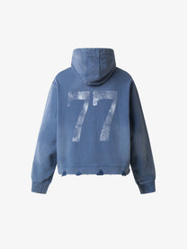 SMK MADE | Rhinestone Number 77 Hoodie in Blue - back view