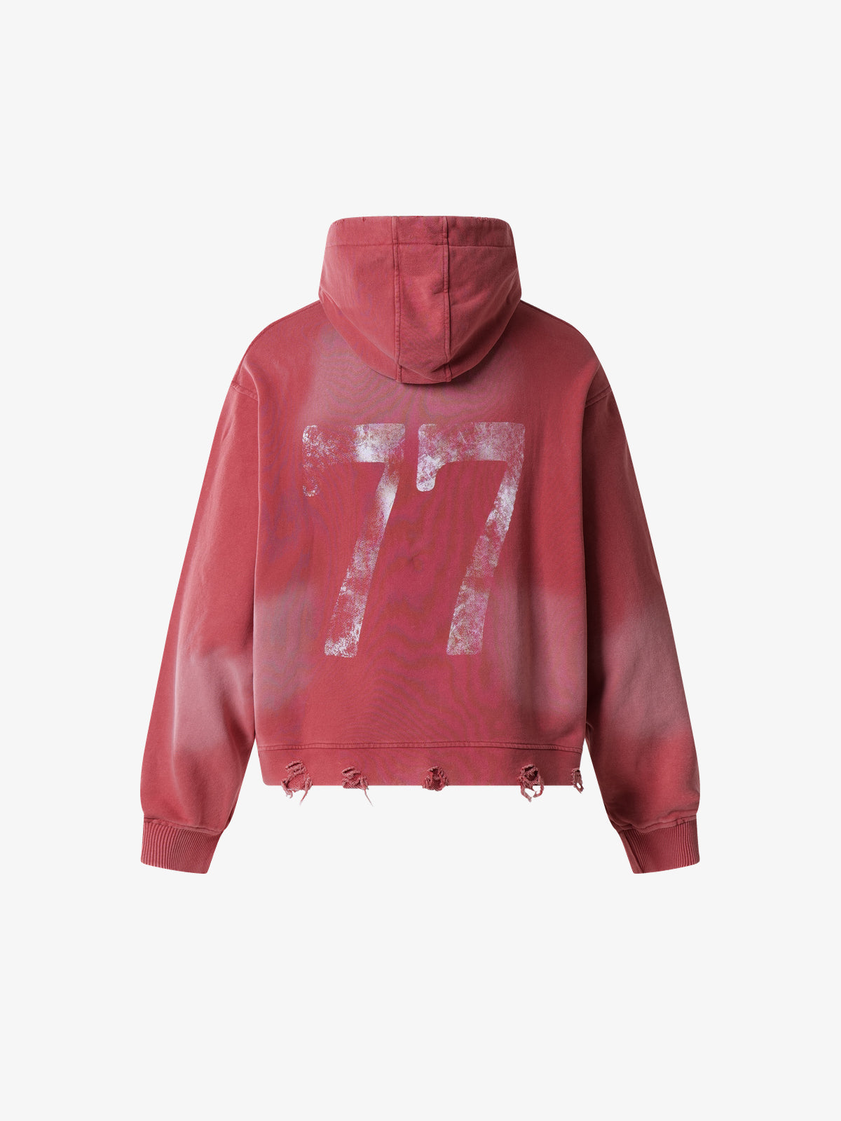SMK MADE | Rhinestone Number 77 Hoodie in Red - back view