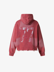 SMK MADE | Rhinestone Number 77 Hoodie in Red - back view