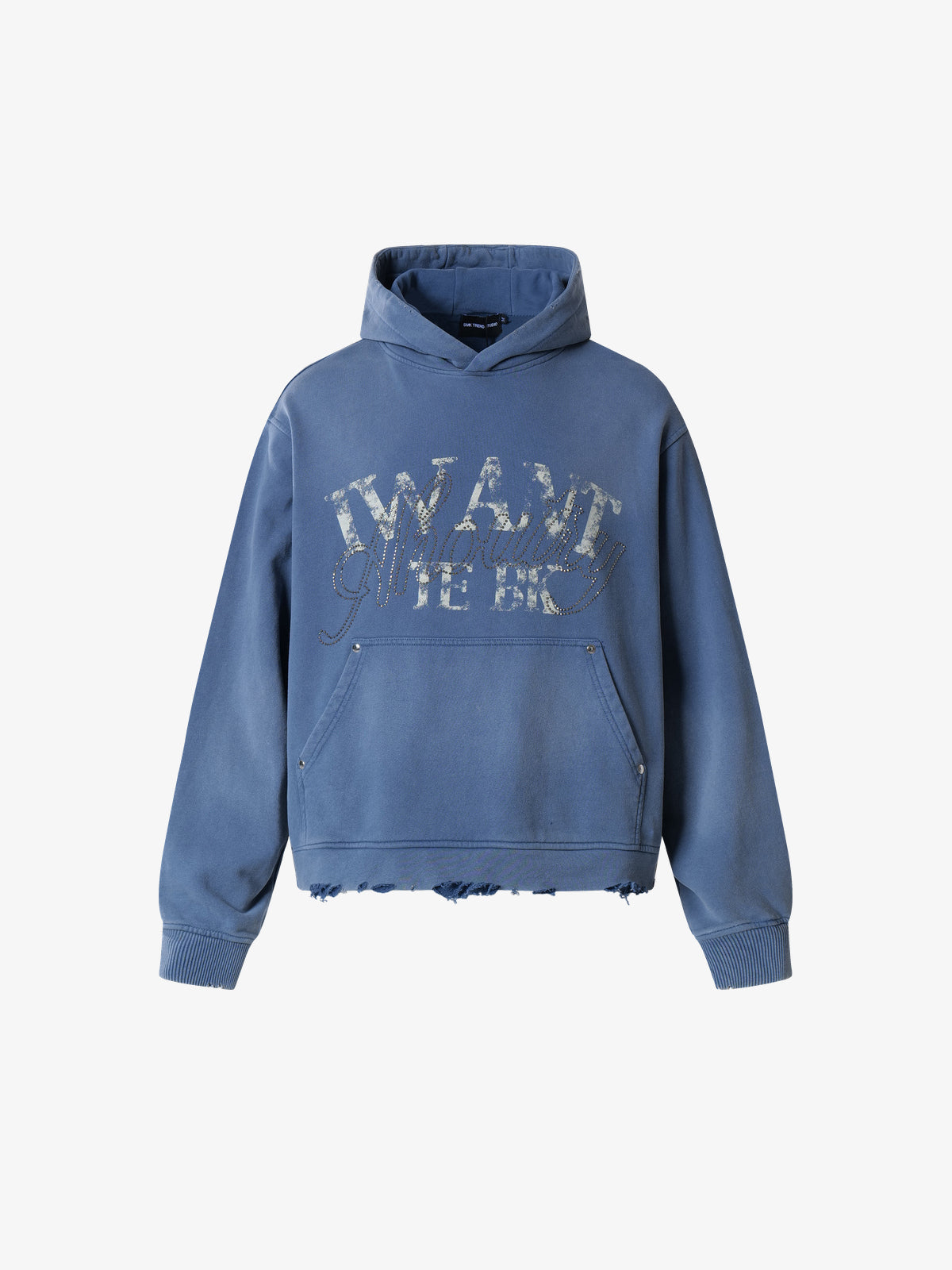 SMK MADE | Rhinestone Number 77 Hoodie in Blue - front view