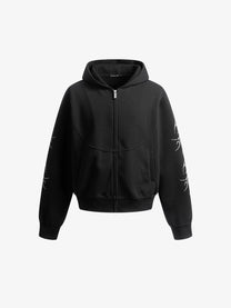SMK MADE | Thorn Sleeve Zip Up Hoodie in Black - front view