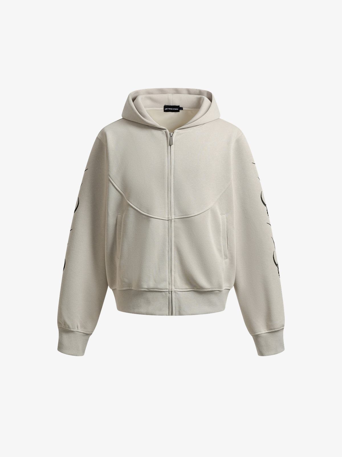 SMK MADE | Thorn Sleeve Zip Up Hoodie in Cream - front view