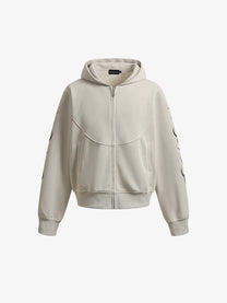 SMK MADE | Thorn Sleeve Zip Up Hoodie in Cream - front view