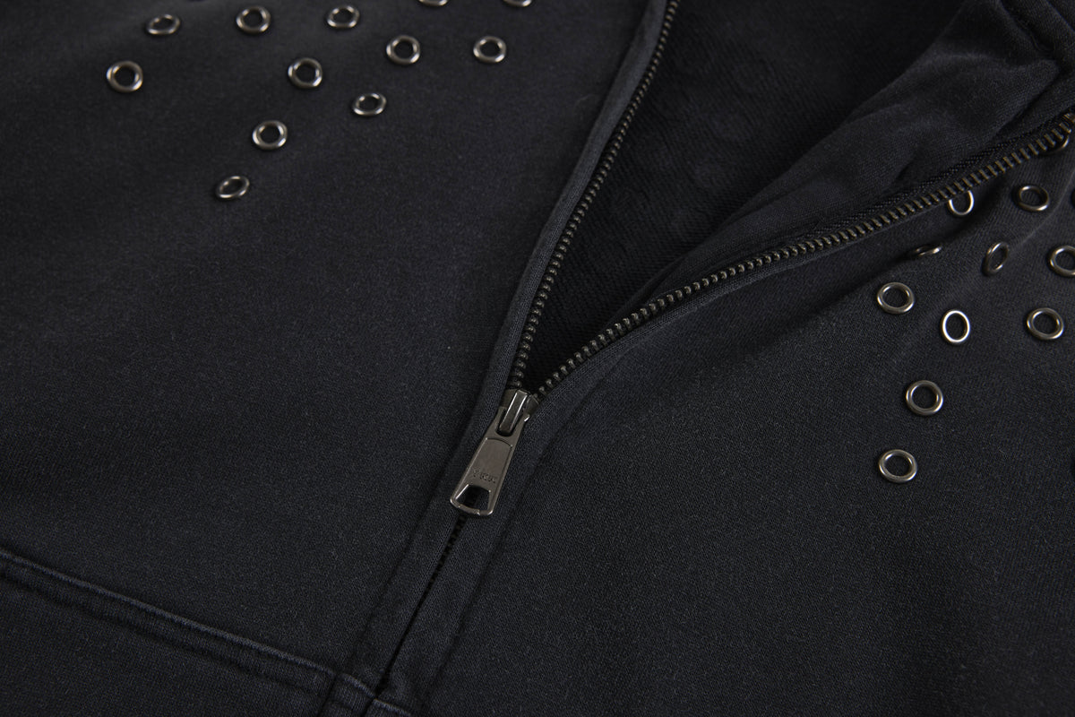 SMK MADE | Eyelet Cross Zip Up Hoodie - product detail