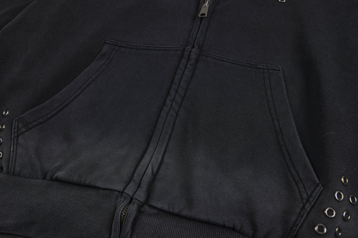 SMK MADE | Eyelet Cross Zip Up Hoodie - product detail