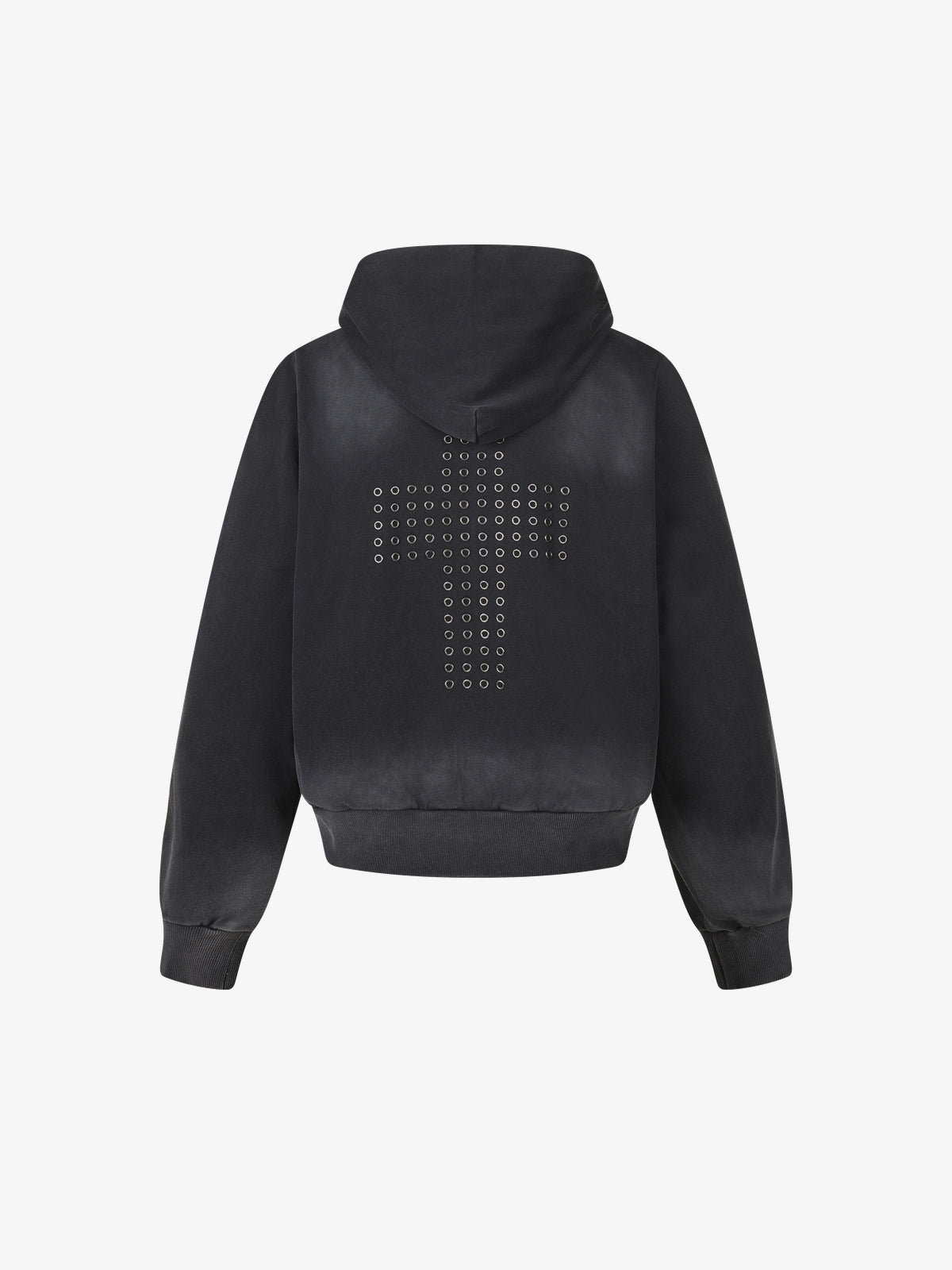 SMK MADE | Eyelet Cross Zip Up Hoodie in Black - back view