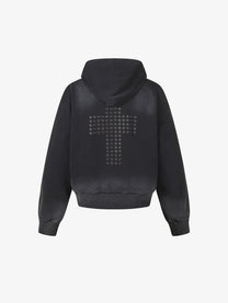 SMK MADE | Eyelet Cross Zip Up Hoodie in Black - back view
