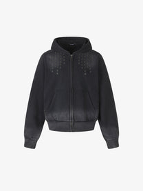 SMK MADE | Eyelet Cross Zip Up Hoodie in Black - front view