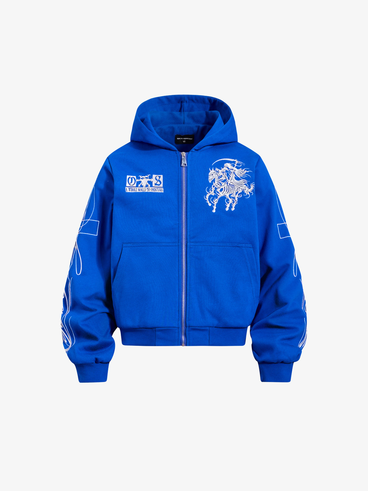 SKATE PARK | Undead Knight Zip Up Hoodie in Blue - front view