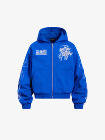 SKATE PARK | Undead Knight Zip Up Hoodie in Blue - front view