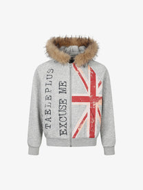 TAELE PLUS | Union Jack Zip Up Hoodie in Gray - front view