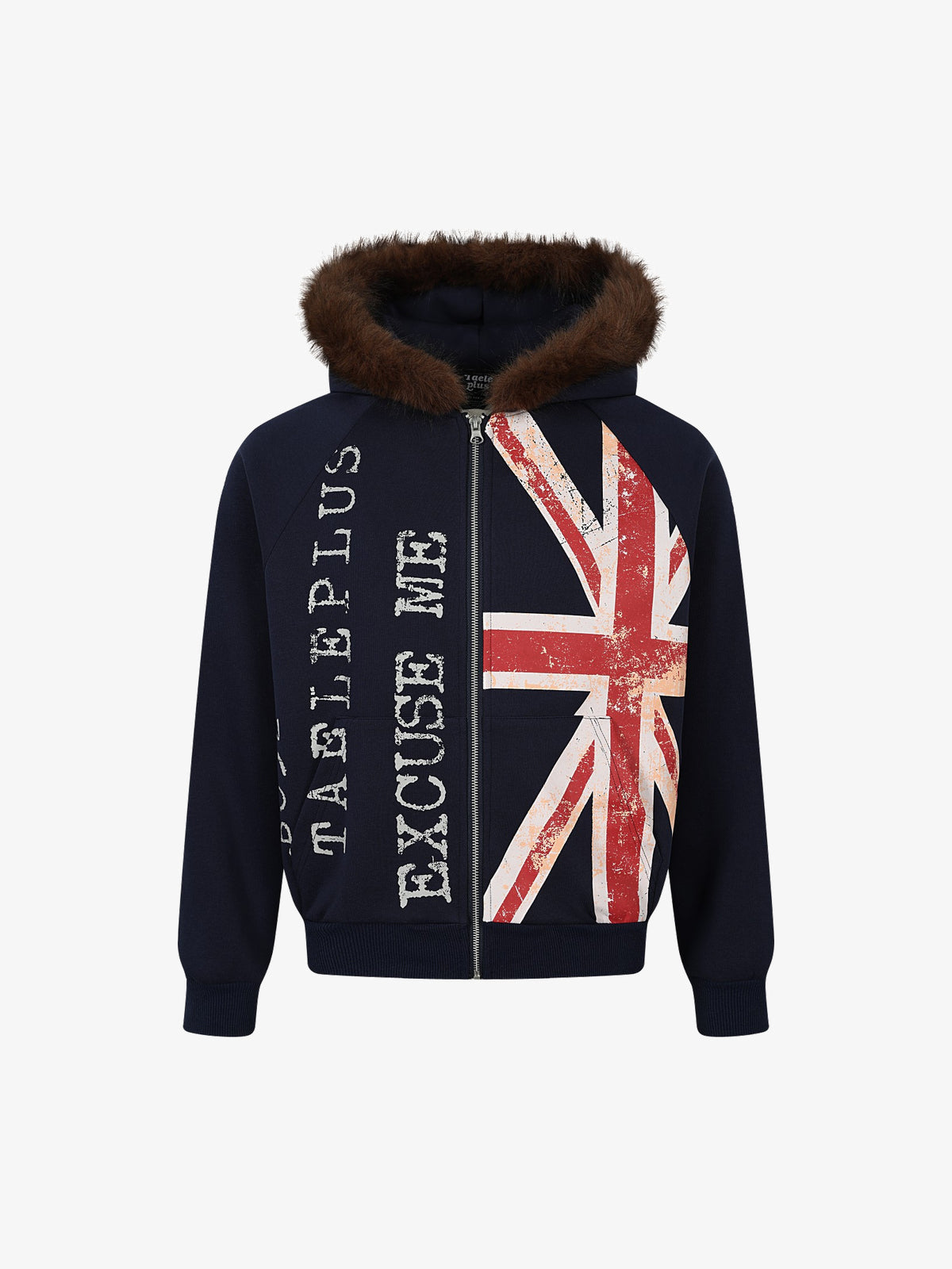 TAELE PLUS | Union Jack Zip Up Hoodie in Navy - front view