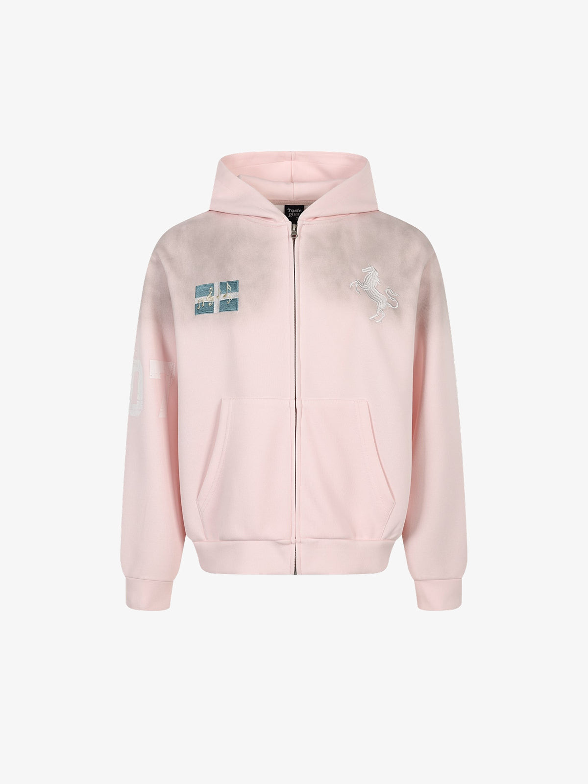 TAELE PLUS | Pegasus 77 Zip Up Hoodie in Pink - front view