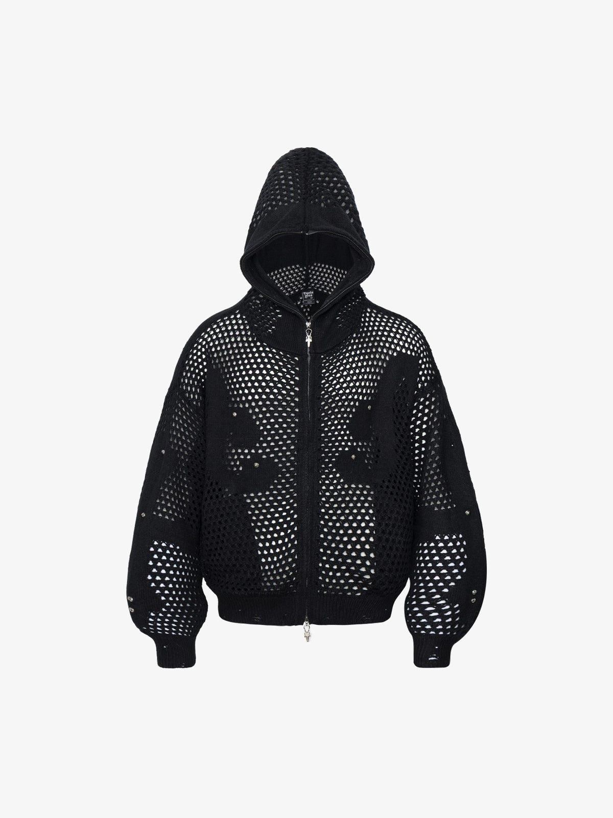 TAELE PLUS | Studded Chevron Zip Up Hoodie in Black - front view