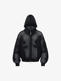 TAELE PLUS | Studded Chevron Zip Up Hoodie in Black - front view
