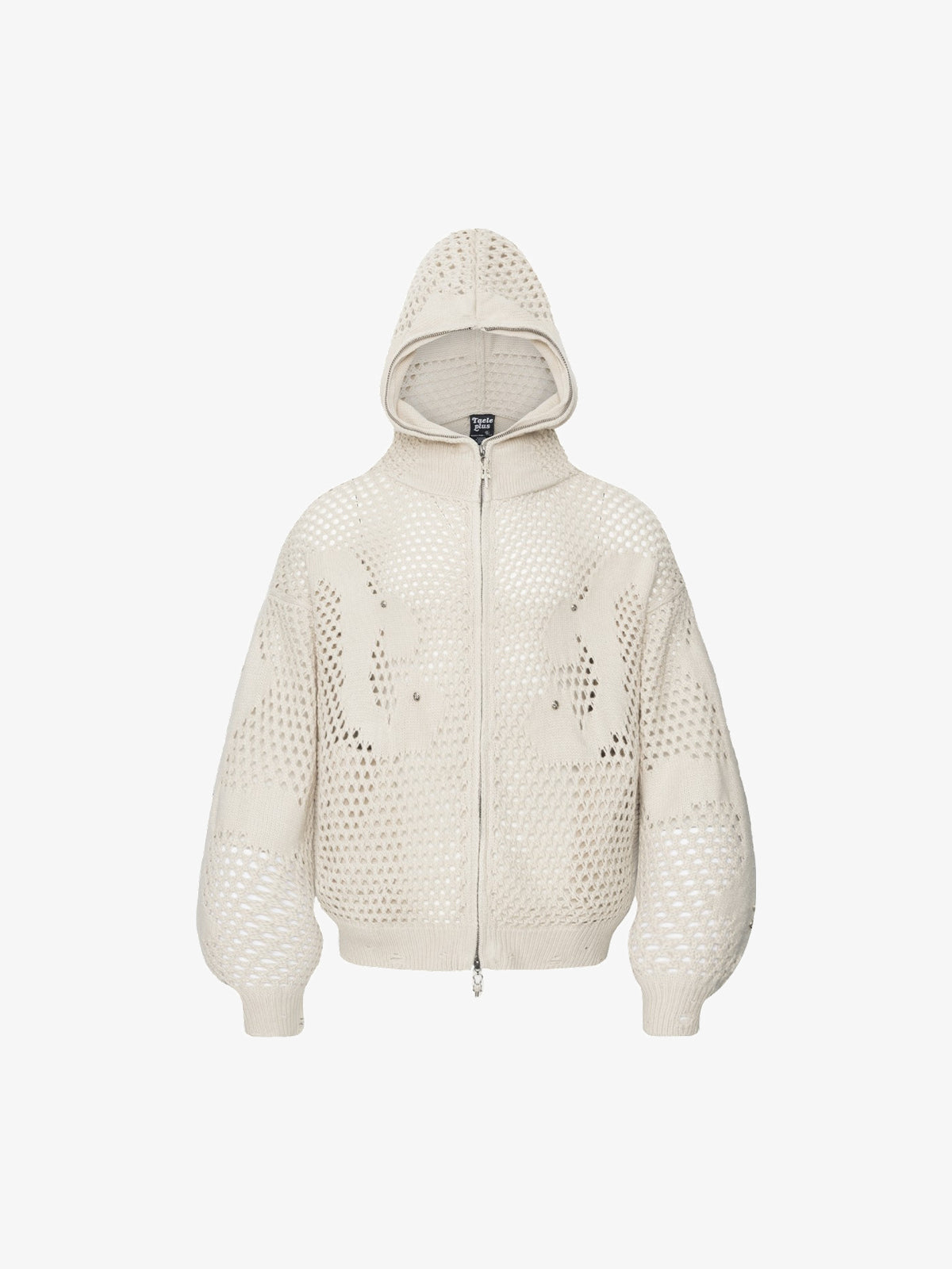 TAELE PLUS | Studded Chevron Zip Up Hoodie in Cream - front view