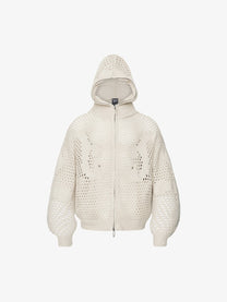 TAELE PLUS | Studded Chevron Zip Up Hoodie in Cream - front view