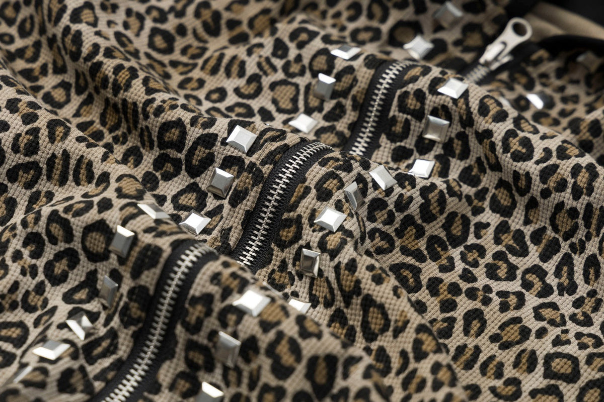 TAELE PLUS | Studded Leopard Zip Up Hoodie - product detail