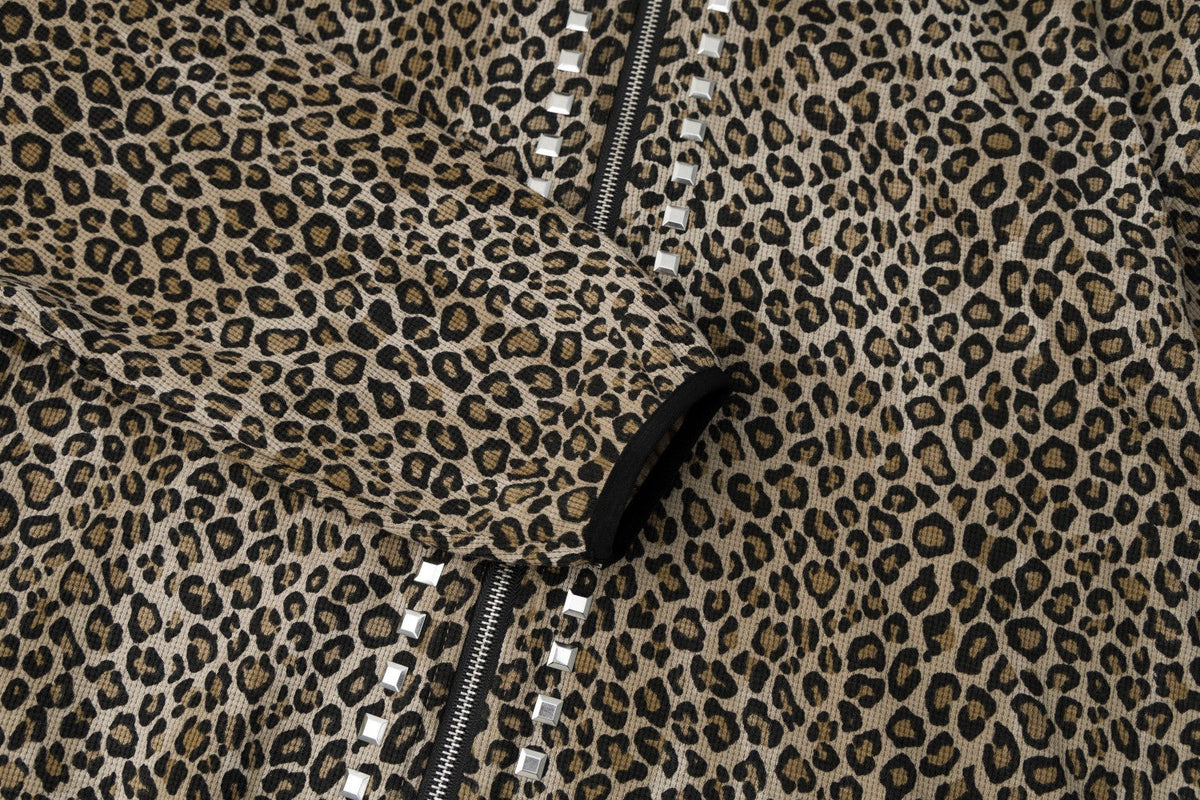 TAELE PLUS | Studded Leopard Zip Up Hoodie - product detail
