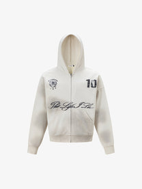 TRYTHM CLUB | Number 10 Zip Up Hoodie in Cream - front view