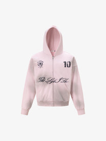 TRYTHM CLUB | Number 10 Zip Up Hoodie in Pink - front view