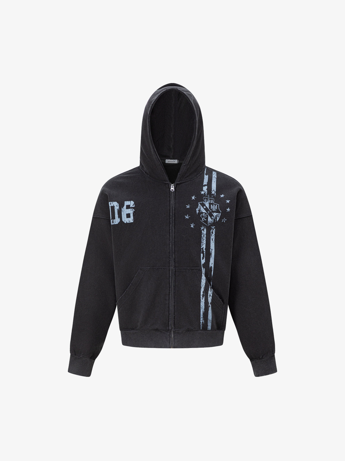 TRYTHM CLUB | 06 Cross Zip Up Hoodie in Black - front view