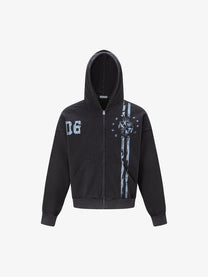 TRYTHM CLUB | 06 Cross Zip Up Hoodie in Black - front view
