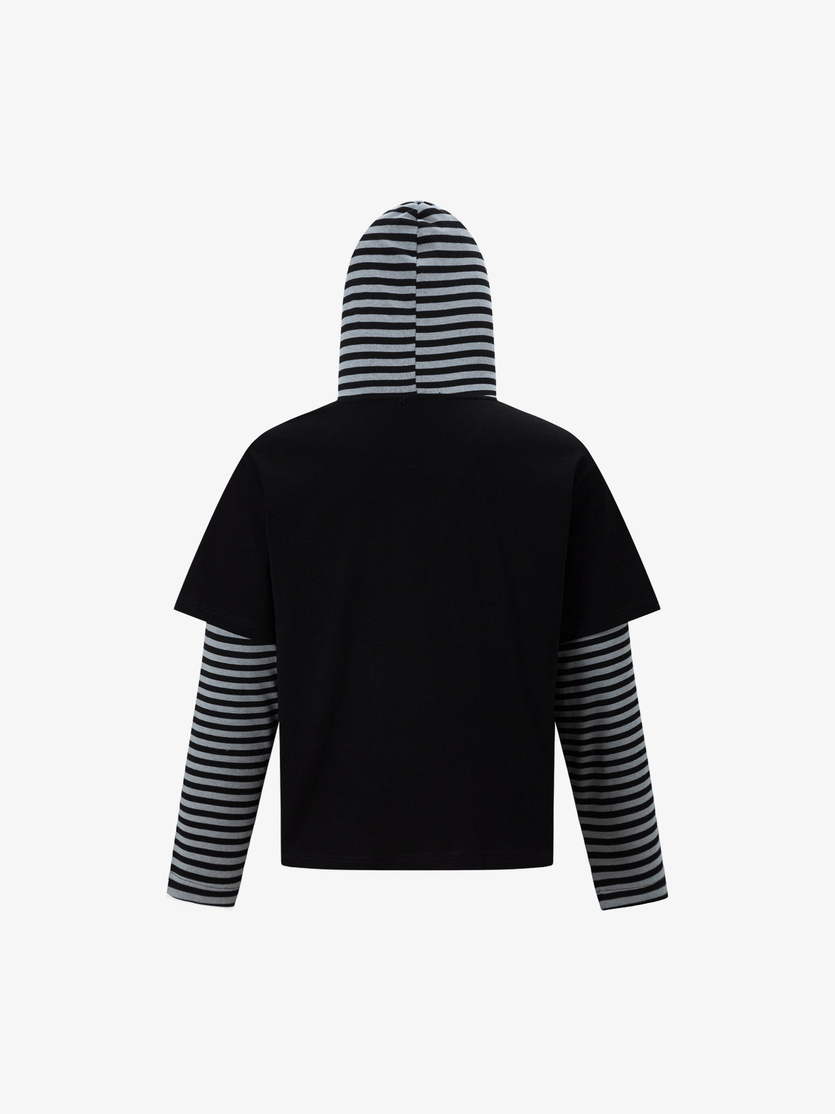 TRYTHM CLUB | Striped Union Jack Layered Hoodie in Black - back view