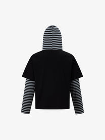 TRYTHM CLUB | Striped Union Jack Layered Hoodie in Black - back view