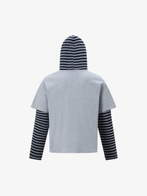 TRYTHM CLUB | Striped Union Jack Layered Hoodie in Gray - back view