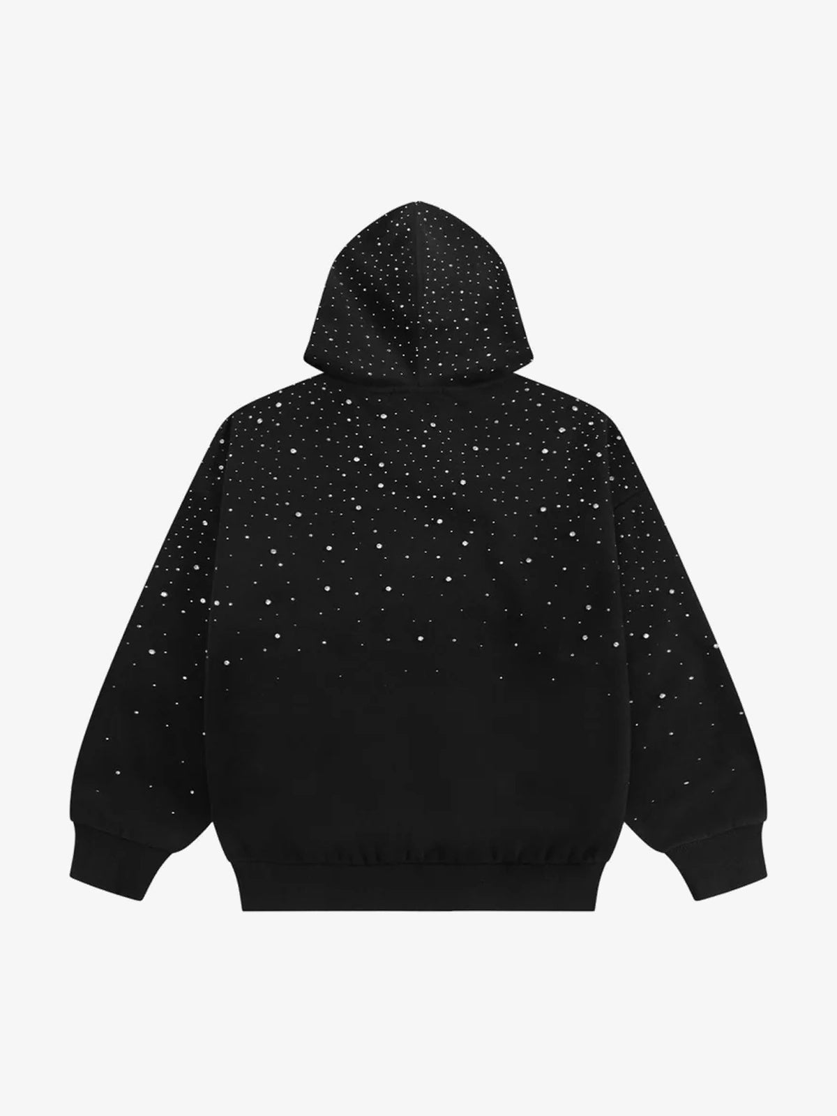 UN KNOWN | Rhinestone Scatter Hoodie in Black - front view